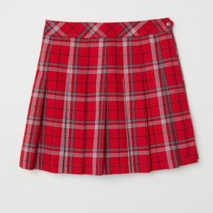 H&M Red Plaid Pleated High Waste Skirt